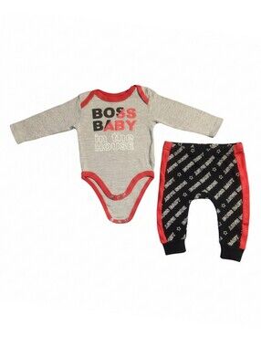 🔥5/$25🔥Monkey Bars Two-Piece Pajama Bodysuit Red Gray 3-6 Months